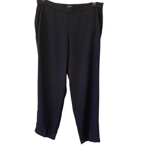 Eileen Fisher Size M Black Woven Tencel Straight Leg Ankle Pants Minimalist